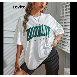 Lovito Camiseta Feminina Casual Com Letras Colorblock LNL45064