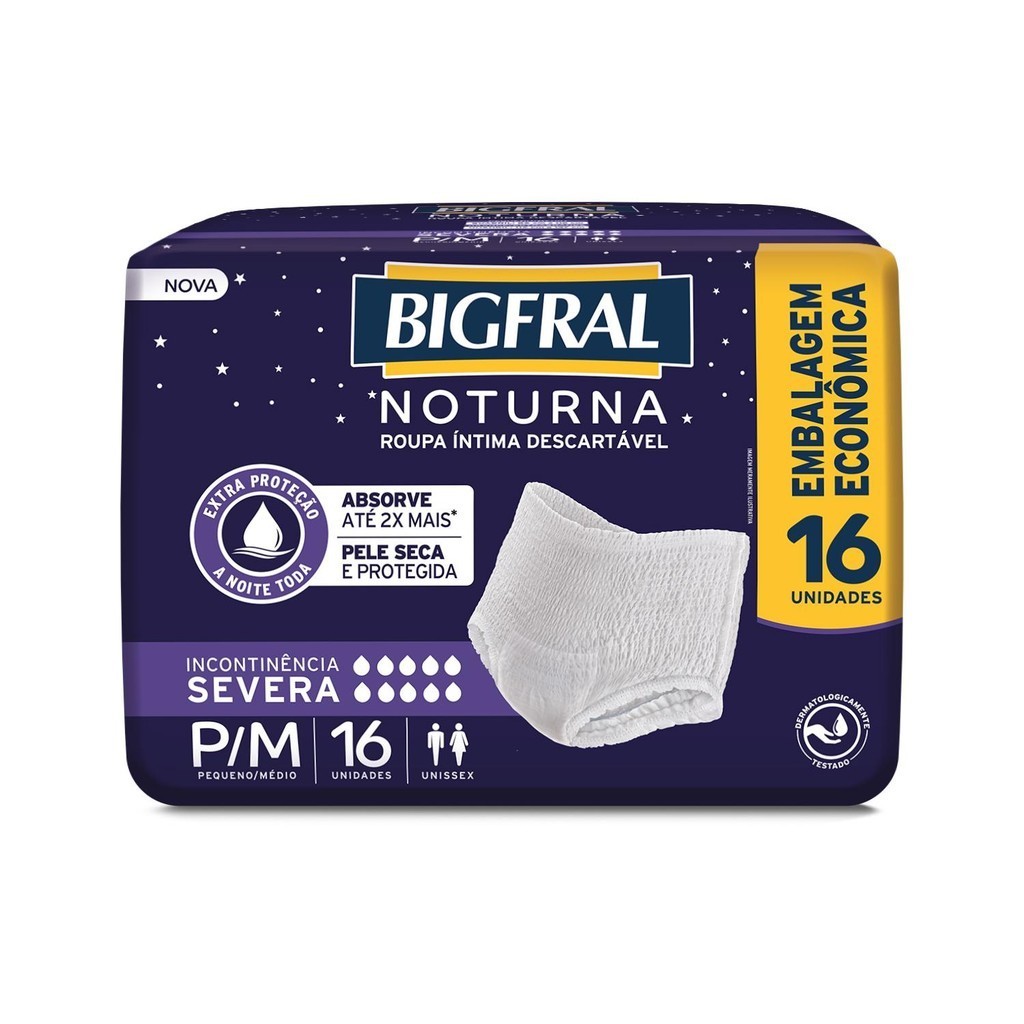 Roupa Íntima Bigfral Pants Noturna P/M 16un