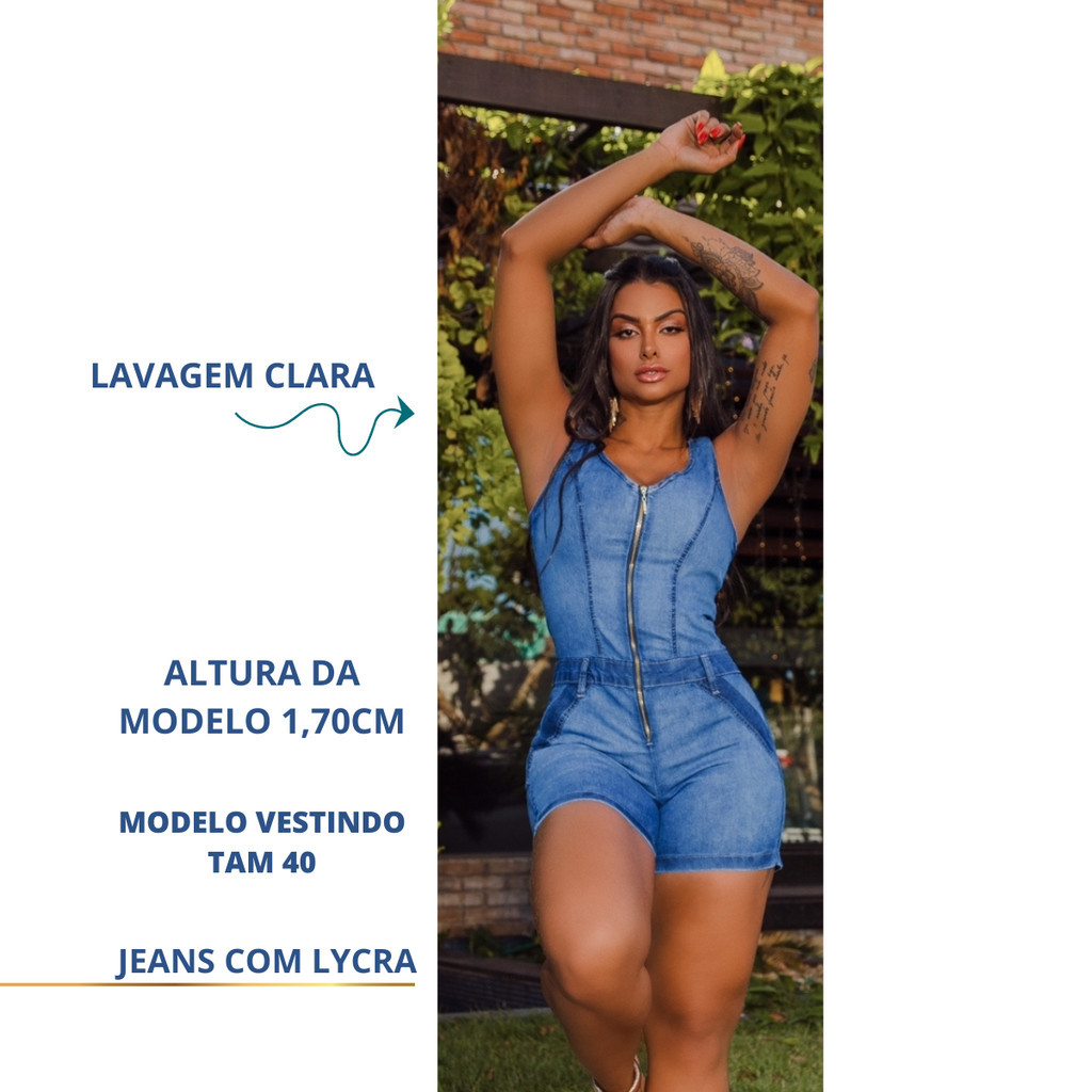 MACAQUINHO CURTO FEMININO JEANS COM LYCRA EM LAVAGEM CLARA — imagem 2 de 2