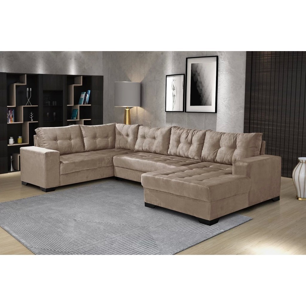 Sofá de Canto 6 Lugares com Chaise Bia  Chocolate em Oferta na Shopee