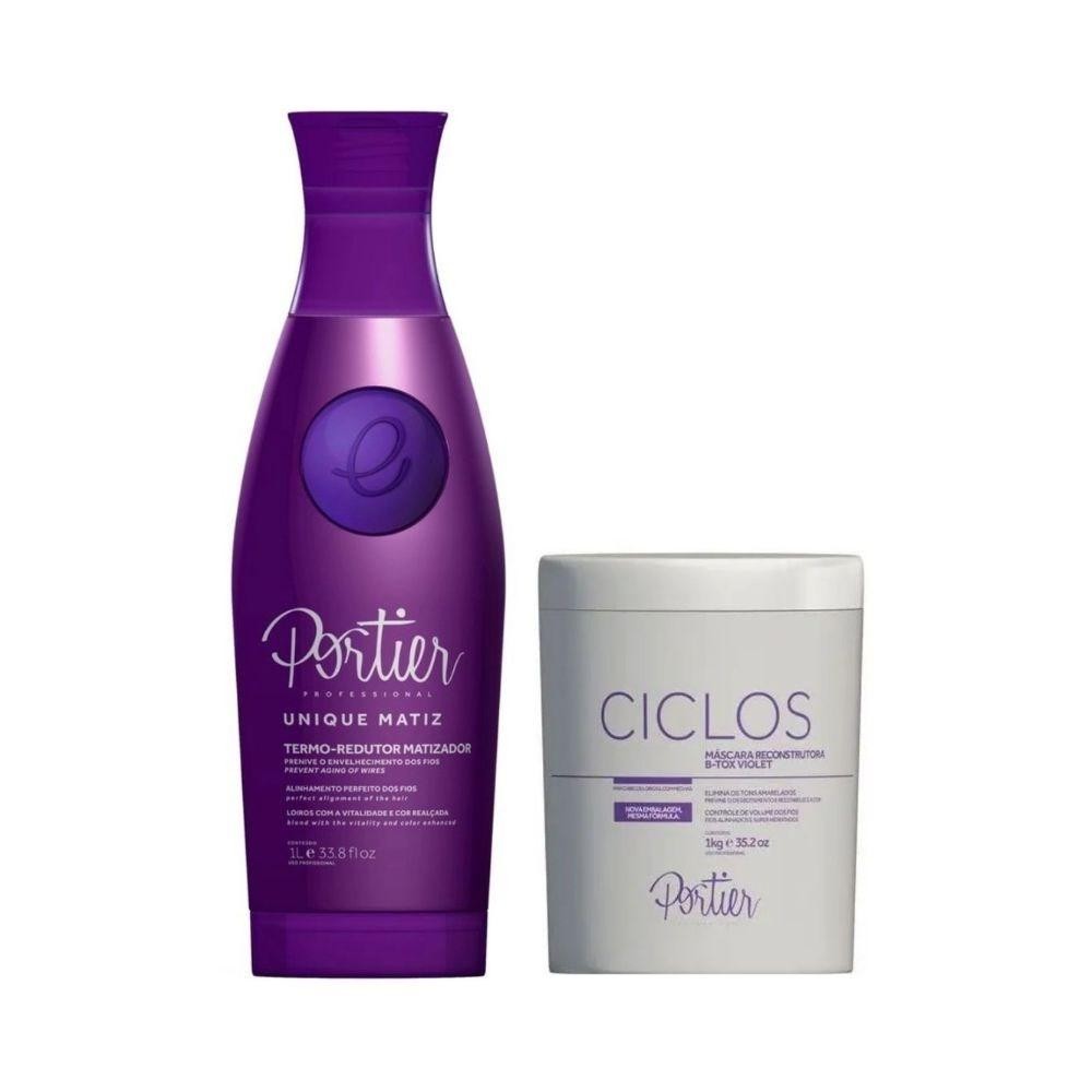 Portier Unique Termo Redutor Matizador 1000ml + Ciclos B-Tox Violet Máscara Reconstrutora 1kg