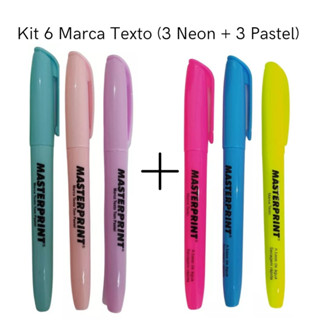 Kit 6 Marca Texto (3 Neon + 3 pastel) Masterprint em Oferta na Shopee