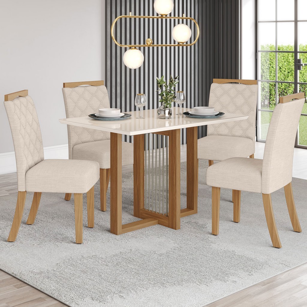 Mesa de Jantar 4 Lugares Charlotte com Vidro