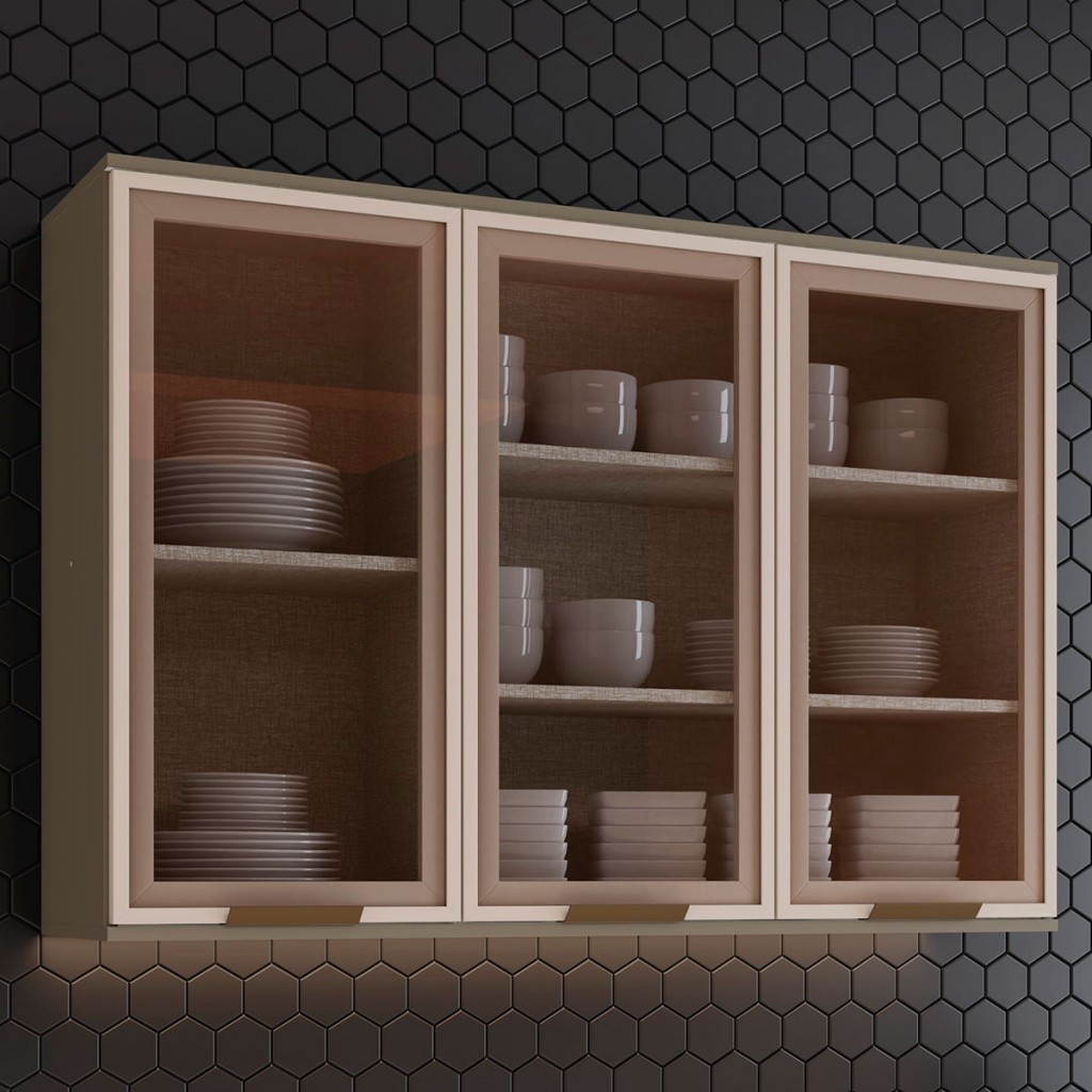 Armário Aéreo Cozinha 120 cm Connect 3 Portas com Vidro 100% Mdf Duna - Henn em Oferta na Shopee