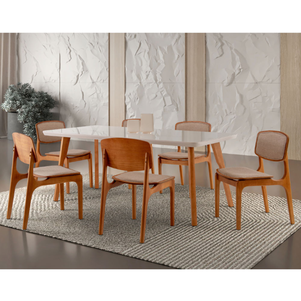 Conjunto Sala de Jantar Mesa Malta 160cm com Vidro e 6 Cadeiras Malta em Madeira Moderna em Oferta na Shopee