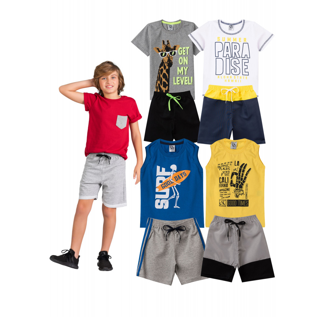 Kit Sortido 8 Peças de Roupas Infantis Masculino Verão- 4 Camisas + 4 Shorts em Oferta na Shopee