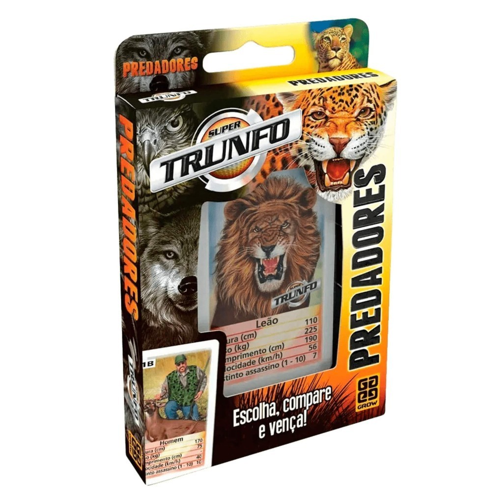 Brinquedo Infantil Jogo de Cartas Super Trunfo Predadores Grow - 01629