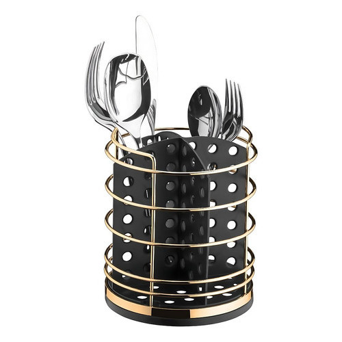 Porta Talheres Preto Suporte Mesa Cozinha Aço Preto Dourado