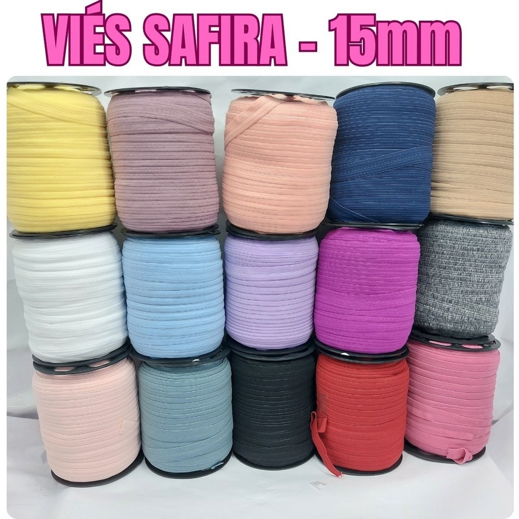 Viés Dobrável aveludado Safira 15mm Várias Cores para lingerie, calcinha  pampa mexicano boneon Cx411A14 Preto