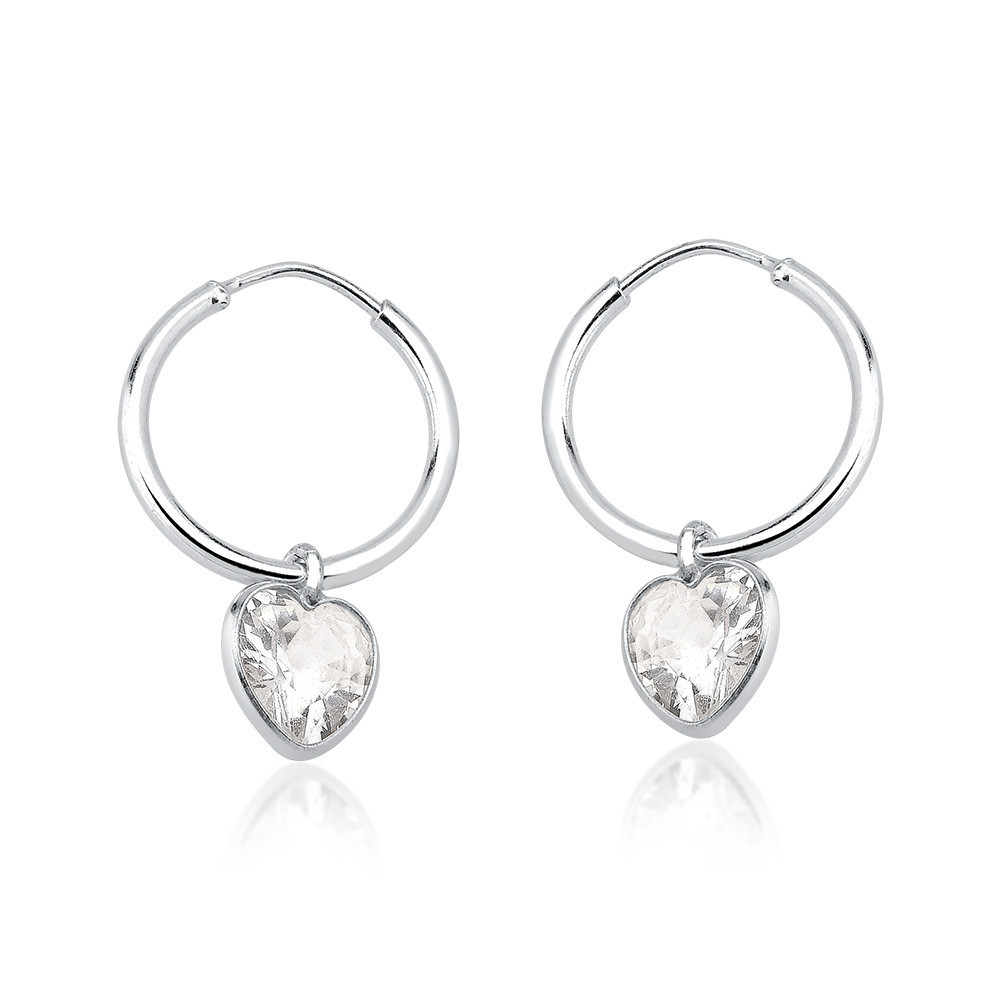 Brinco argola 14mm prata 925 com pingente coração zircônia em Oferta na Shopee