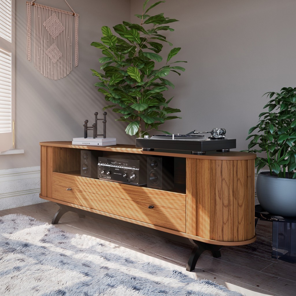 Rack para TV Até 60 Polegadas 1 Gaveta Curvo Nature Freijó/Preto - Dalla Costa em Oferta na Shopee