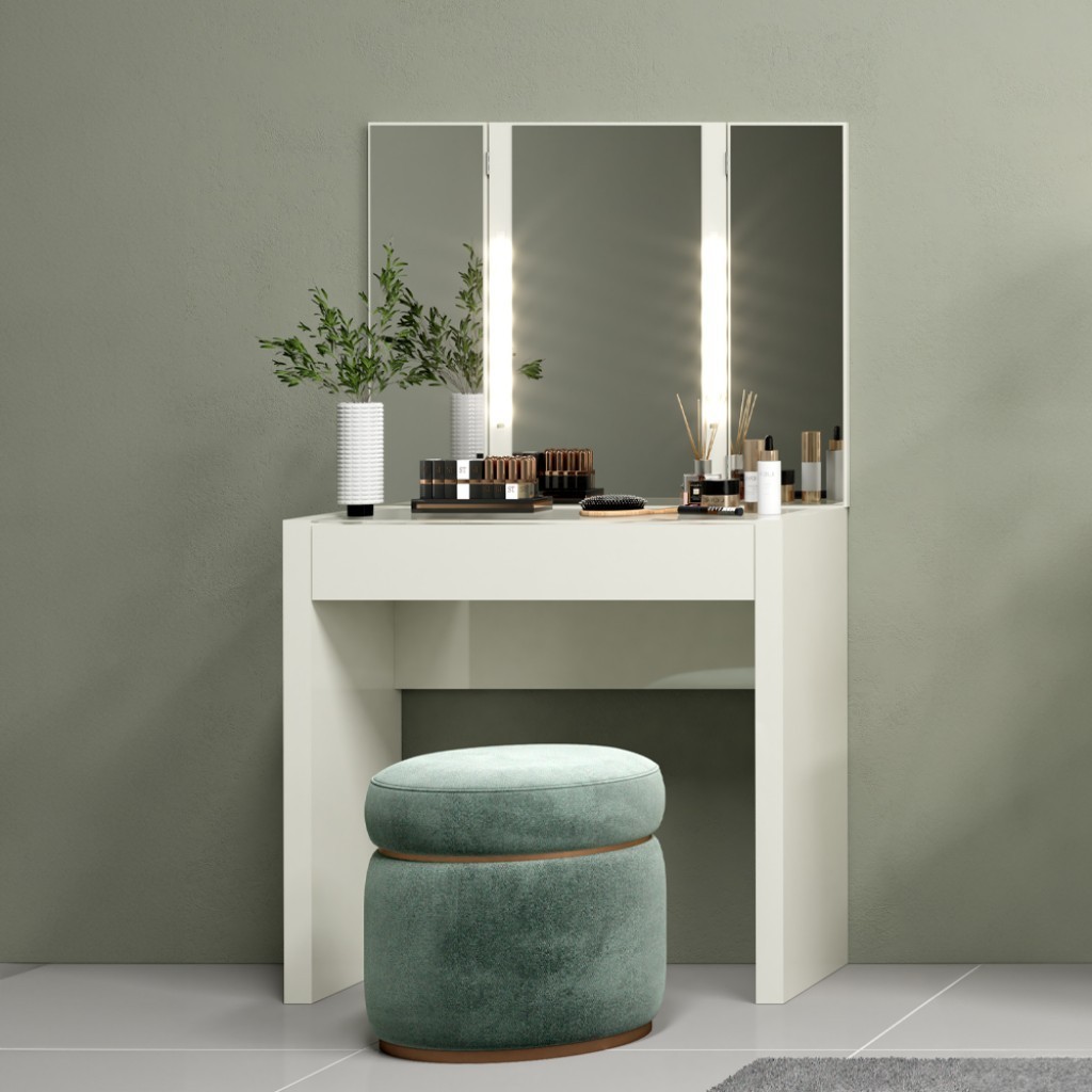 Penteadeira 1 Gaveta com Led  Basic Off White - Dalla Costa em Oferta na Shopee