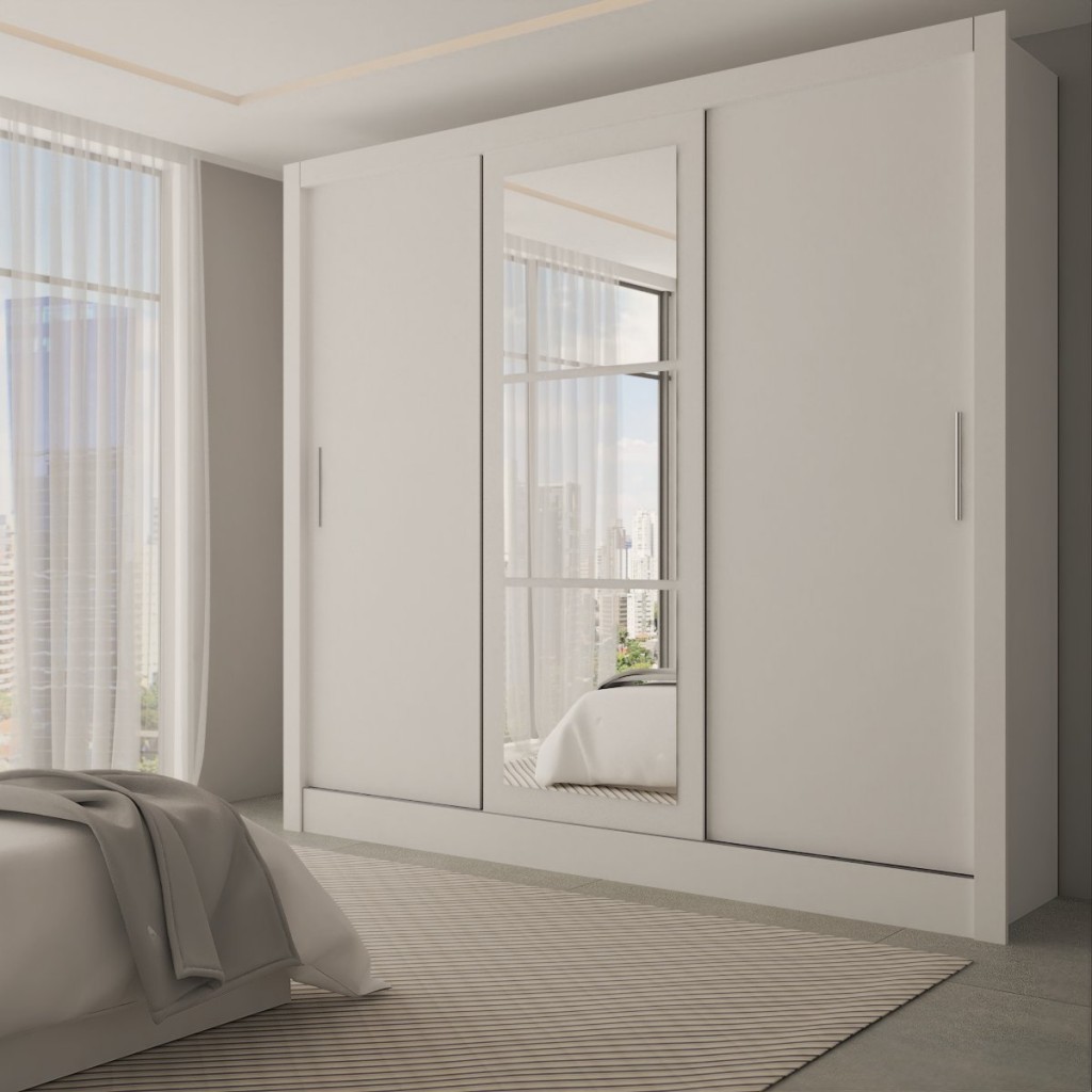 Guarda-Roupa Casal Sophia 3 Portas 3 Gavetas com Espelho Branco - Panorama Móveis