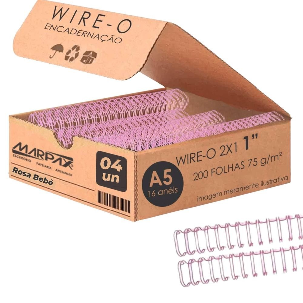 Wire-o para Encadernação 2x1 A5 Rosa Bebê 1" para 200 fls 04un