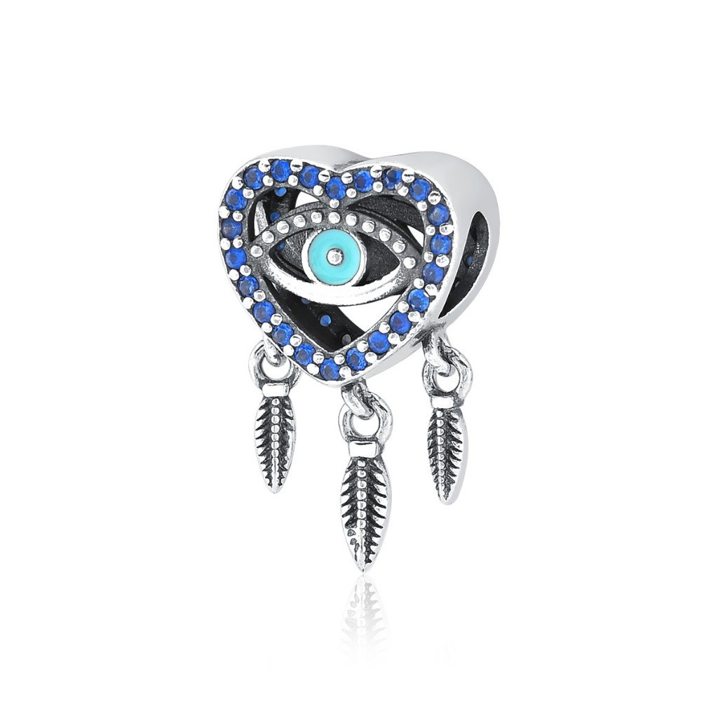 Berloque para Pulseira de Prata 925 Coração com Olho Grego em Oferta na Shopee