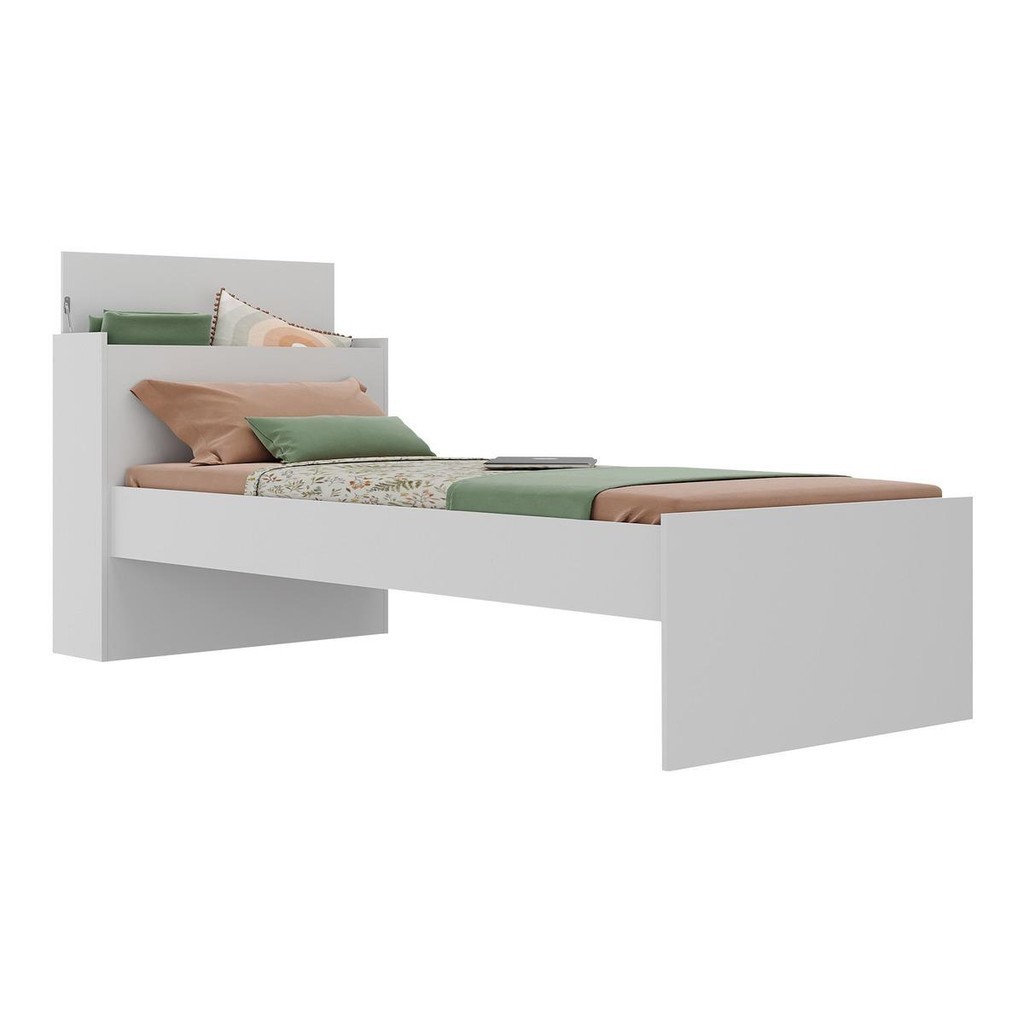 Cama de Solteiro para Colchão 188 x 78cm com Baú Embutido Multimóveis MP4229 Branco em Oferta na Shopee