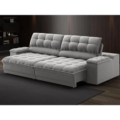 Sofá com Porta Copos e Carregador USB Ret Rec Luke 2,10m Veludocristal Cinza - NETSOFAS