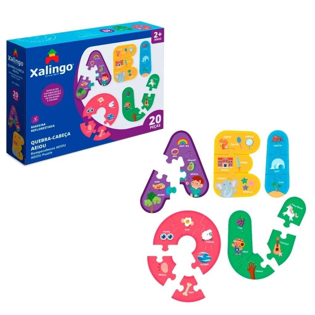 Quebra-Cabeça AEIOU 20 Peças Grandes para Crianças a partir de 2 Anos Xalingo - 17809 em Oferta na Shopee
