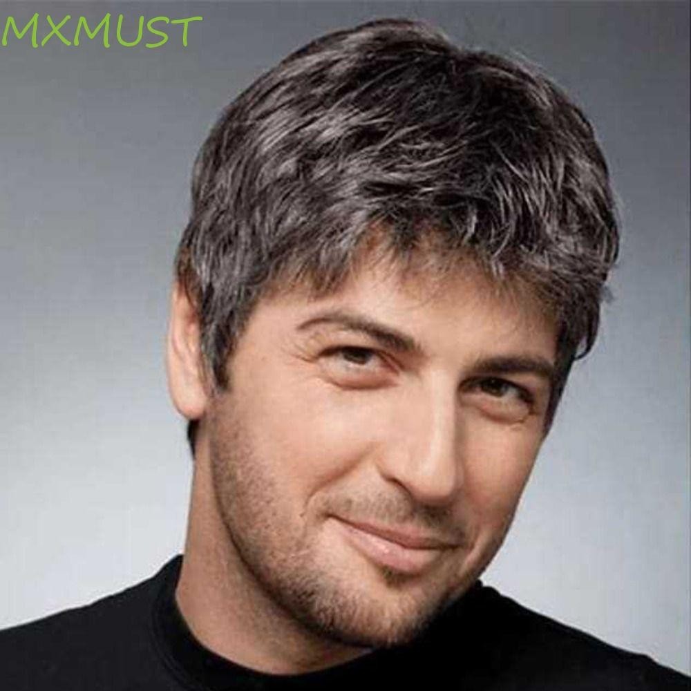 MXMUST Old Cabeleira Masculina , Cinzenta Sintética Natural Macia Cinzen