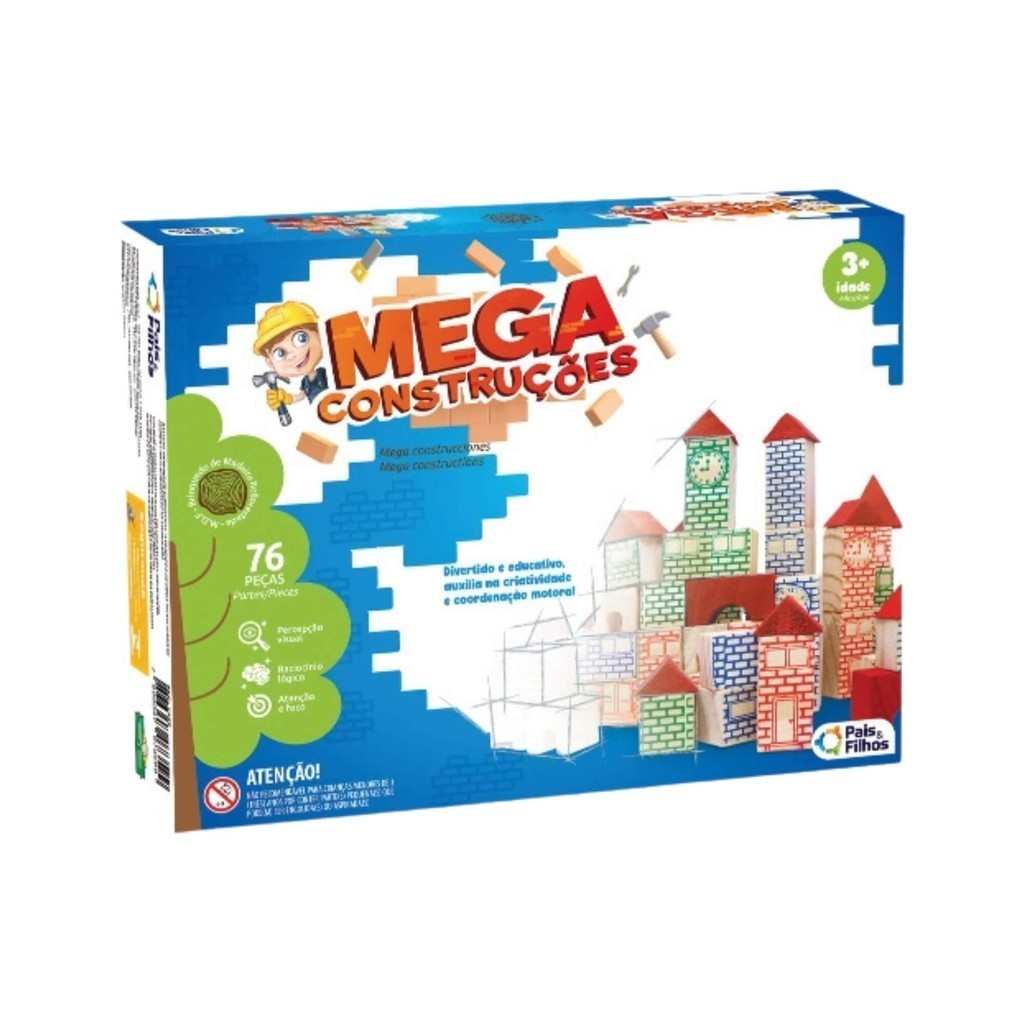 Jogo Educativo Mega Construções 76 Peças Pais e Filhos - 7395-1