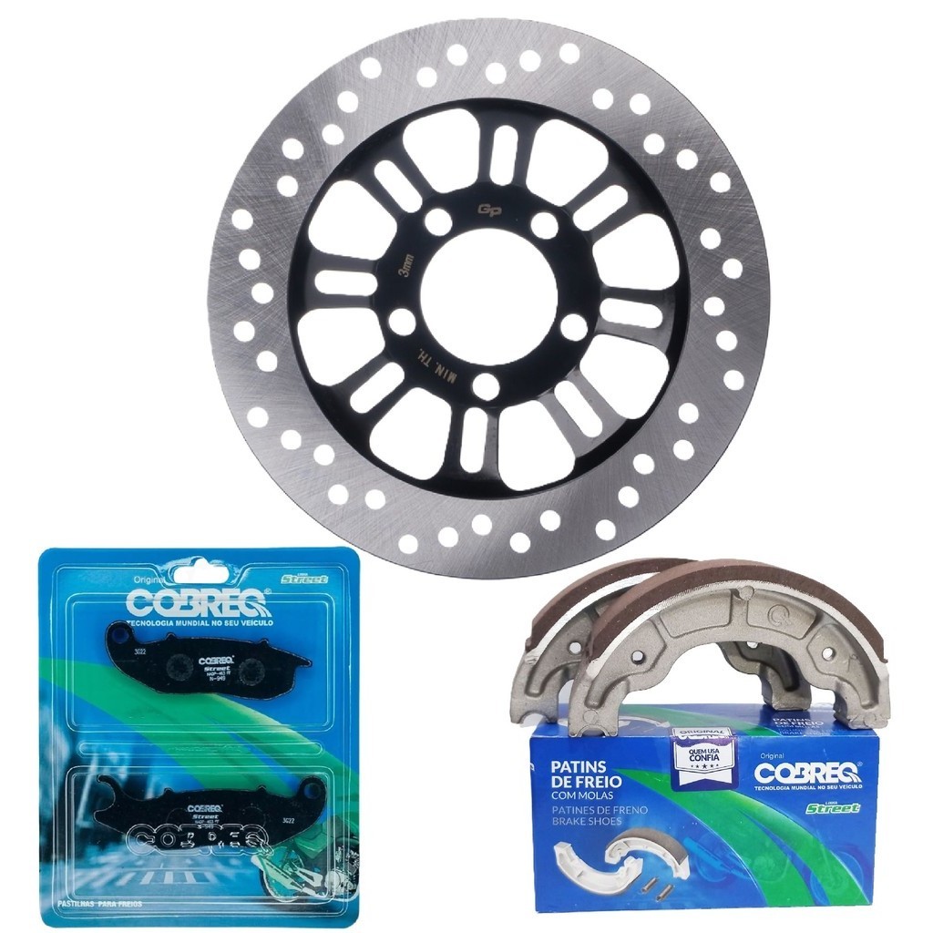 Disco de Freio Dianteiro Cg 150 Start / Cg 150 Titan / Cg 150 Fan + Pastilhas e Lonas Cobreq