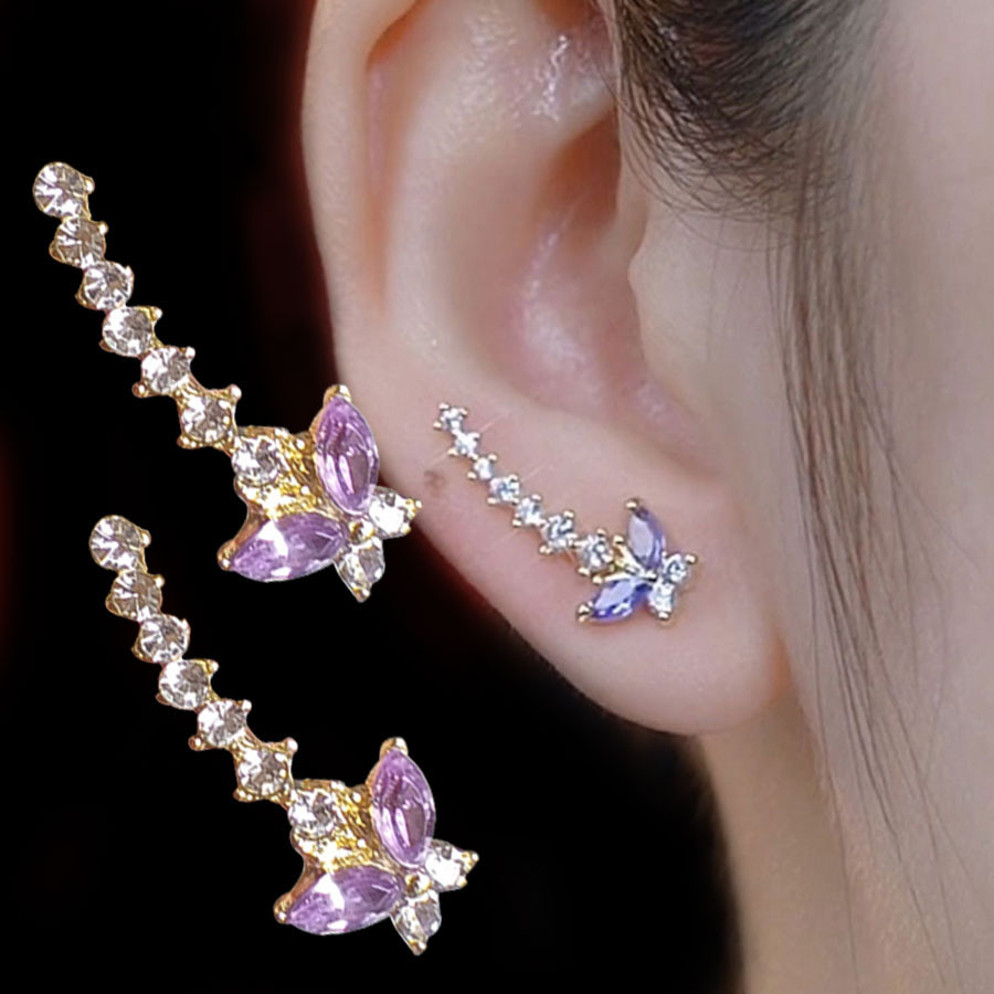 Nicho Único Fileira Diamante Púrpura Borboleta Novo Estilo Requintado Fashion High-End Personalidade Brincos em Oferta na Shopee