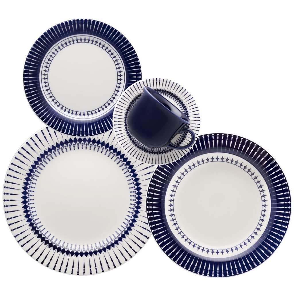 Kit Jogo 12 Pratos Rasos Biona Colb em Cerâmica Decorada 26 cm - Oxford