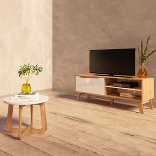 Sala de Estar Completa para TV Até 60 Polegadas Lótus 1 Porta Carvalho/Off White - Artely Móveis em Oferta na Shopee