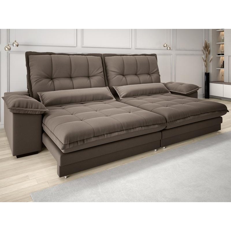 Sofá Bergamo 2,30m Assento Retrátil e Reclinável Velosuede Marrom - NETSOFAS em Oferta na Shopee