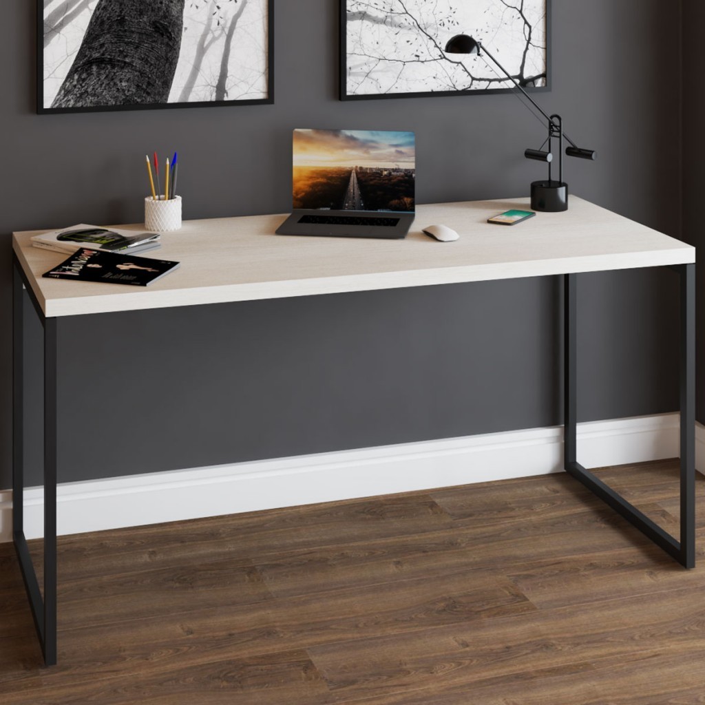 Mesa Escrivaninha Estilo Industrial Aço 150 Snow/Preto - Panorama Móveis - Home & Living