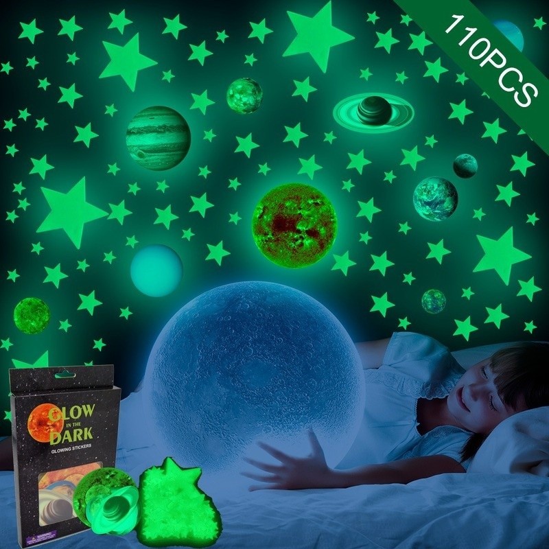 Sistema Solar luminoso Nove Estrela Planetas Adesivos de parede/Lua Fluorescente Estrela 3D Brilho No Escuro Luminoso Decalque Espaço Adesivo/Bedroom Cabinet Teto Decoration568