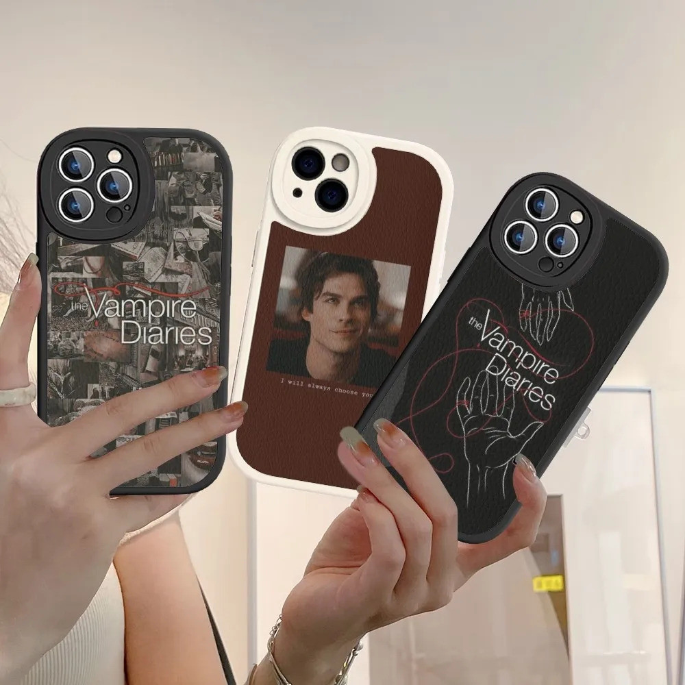 TP-1 Capa De Telefone De Couro Duro Para iPhone V-vampire d-diaries 14 13 12 mini 11 14 Pro Max Xs X XR 7 8 Plus