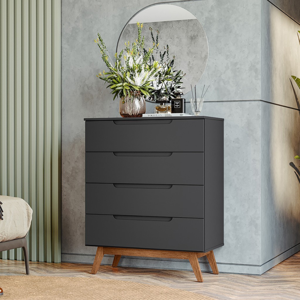 Comoda Retro Alpi Quarto Infantil 4 Gavetas - Preto em Oferta na Shopee