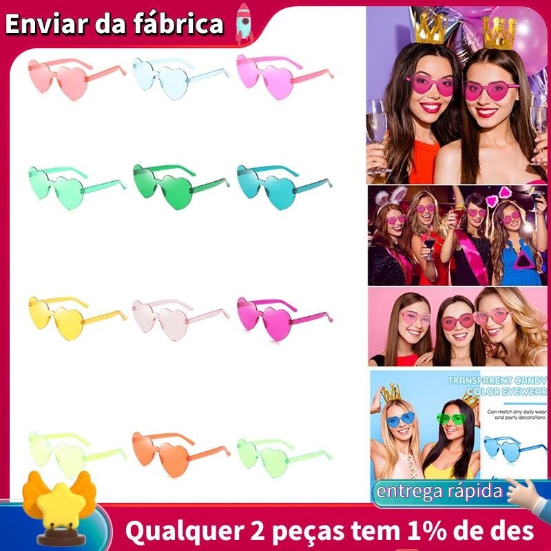 12Pc Óculos De Sol Em Forma De Coração Para Mulheres Festa De Aniversário De Casamento Bacharelado Feminina Sem Aro