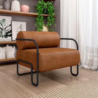 Poltrona Decorativa Sala de Estar Polatsk Base Industrial de Ferro PU Caramelo G33 - Gran Belo em Oferta na Shopee