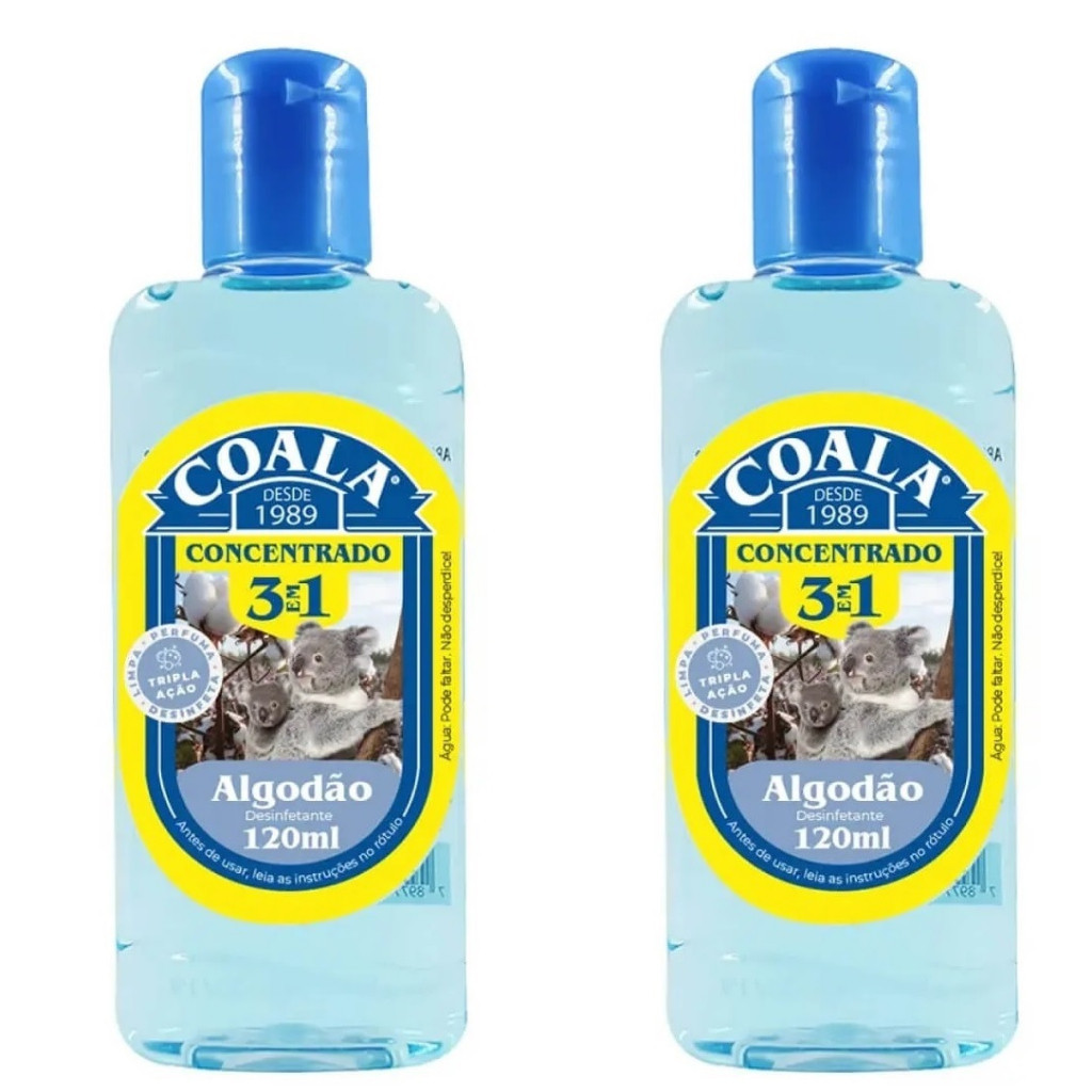 Kit 2 Coala Desinfetante Concentrado 3 em 1 - Algodão 120ML em Oferta na Shopee