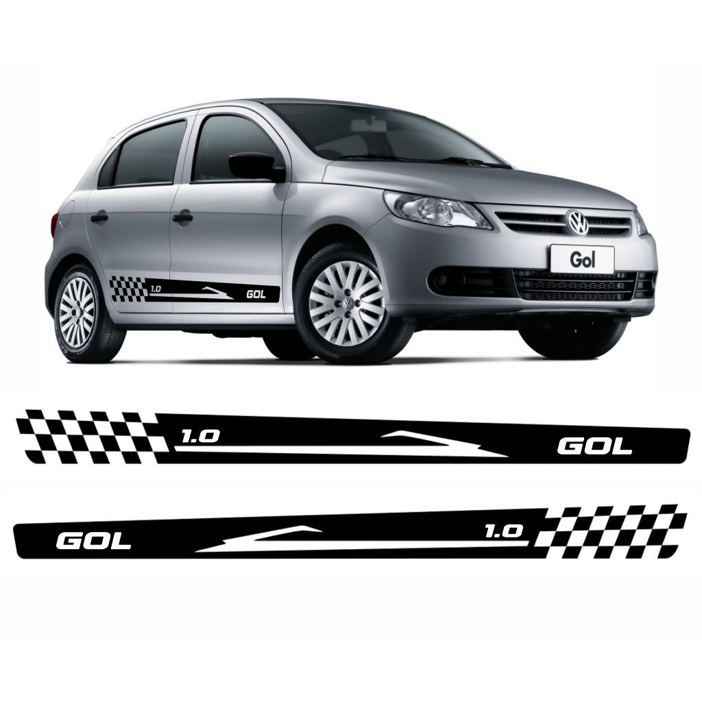Kit Adesivo Volks Gol G3 G4 G5 G6 2 4 Portas Faixa Lateral Preto Brilho VW62