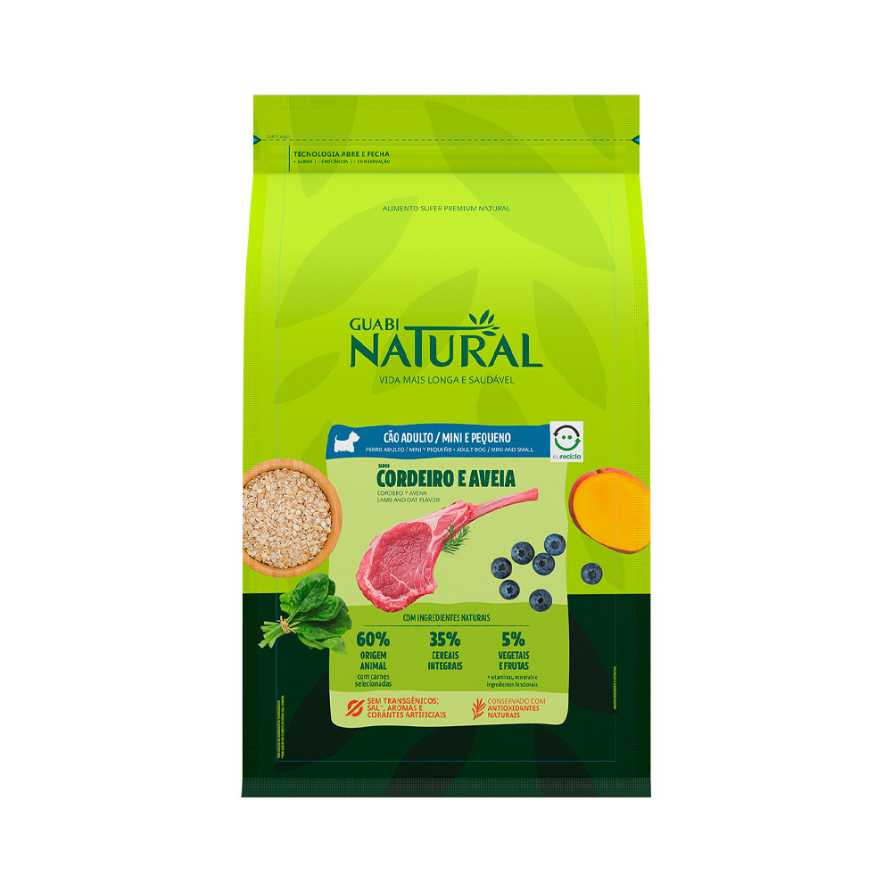 Ração 10,1kg Guabi Natural Cães Adultos de Porte Mini e Pequeno Cordeiro e Aveia