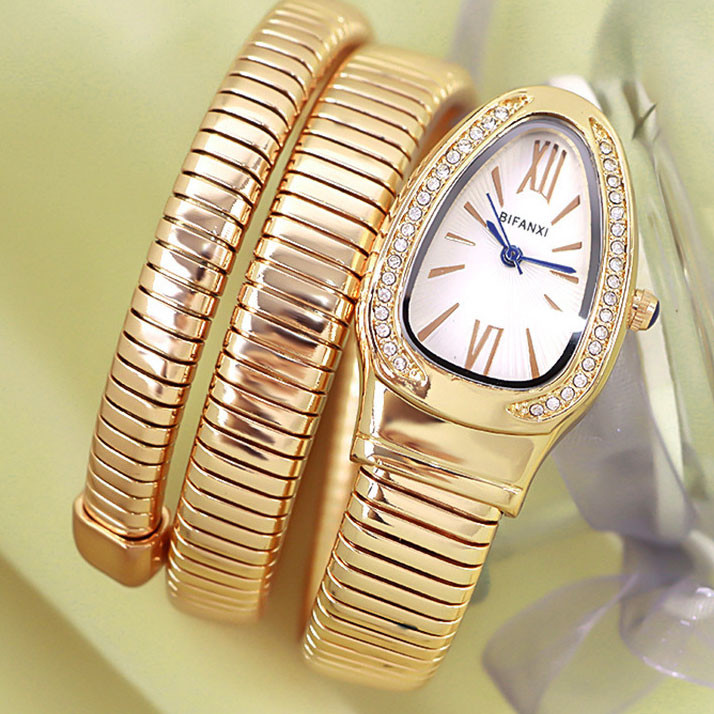 Relógio de Pulso em Forma de Cobra de Luxo Leve e Elegante para Mulheres, Relógio Feminino em Forma de Cobra Envolto em