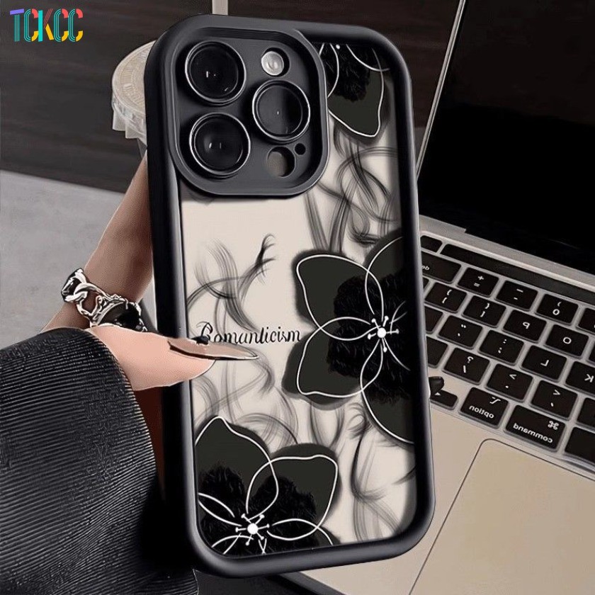 Lavagem De Tinta Flor Preta Impressa Caso De Telefone Para Samsung A15 A21S A22 A23 A24 A25 A31 A32 A33 A34 Anjo Olhos À