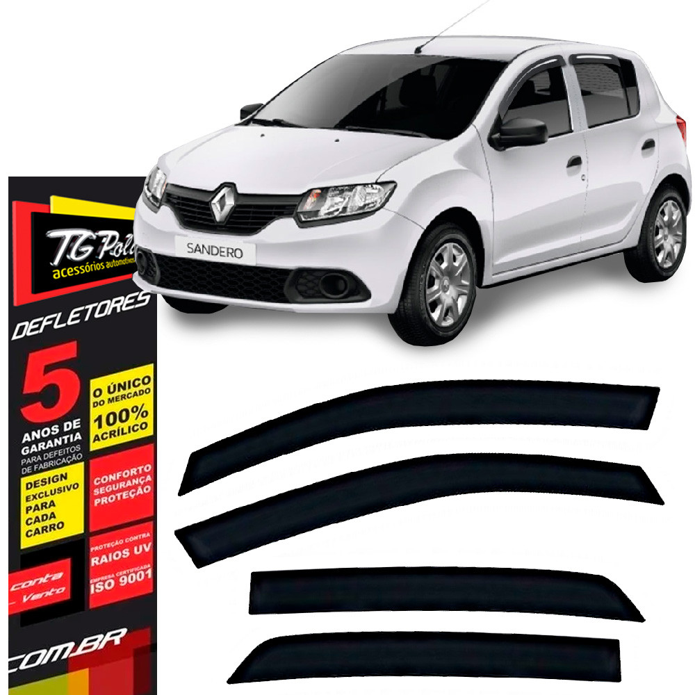 Calha de Chuva Renault Sandero 2015 a 2025 TG Poli Defletor 4 portas Protetor Janelas Fumê