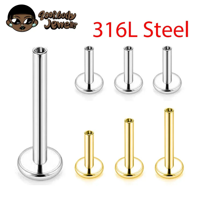 10 peças Piercing Labret de Aço Cirúrgico 316L com Rosca Interna para Labial, Helix, Tragus Plano em Oferta na Shopee