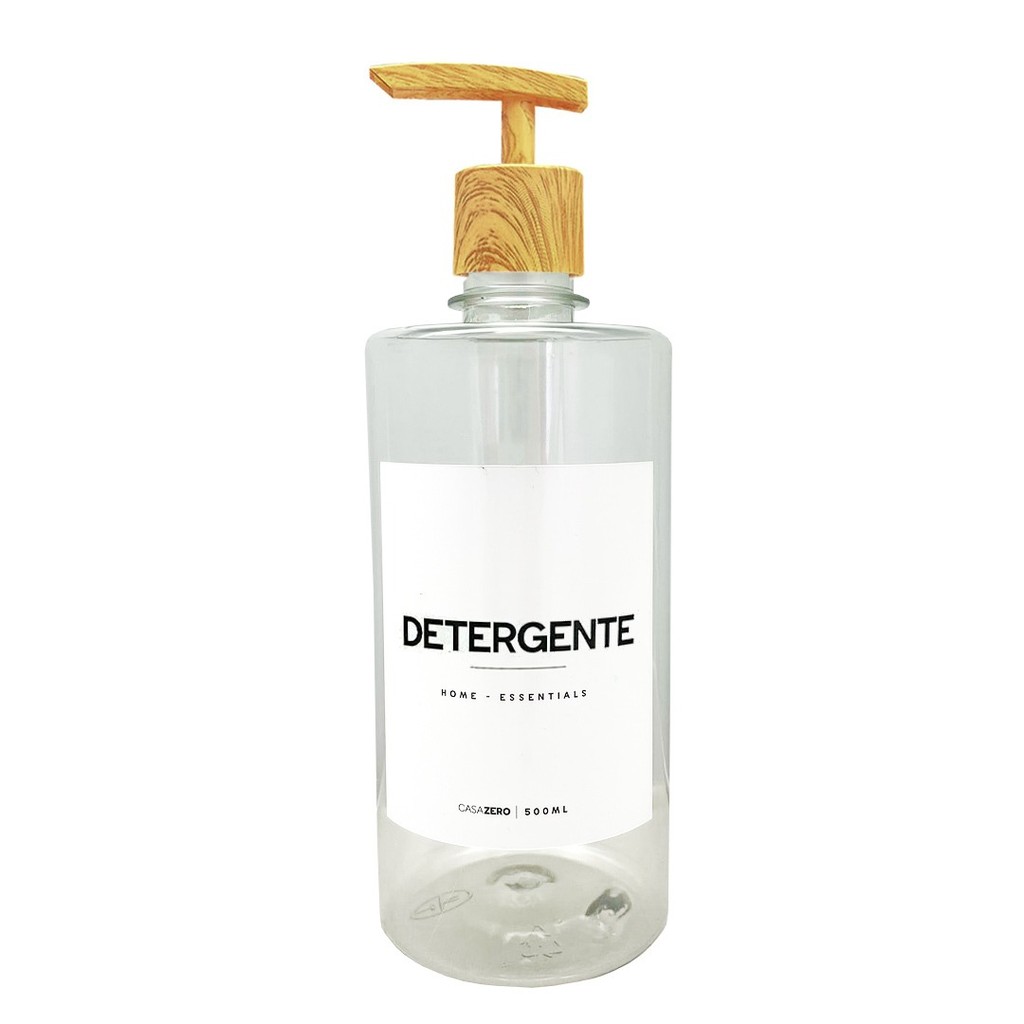 Frasco Minimalista 500ml Transparente/Bambu - Detergente