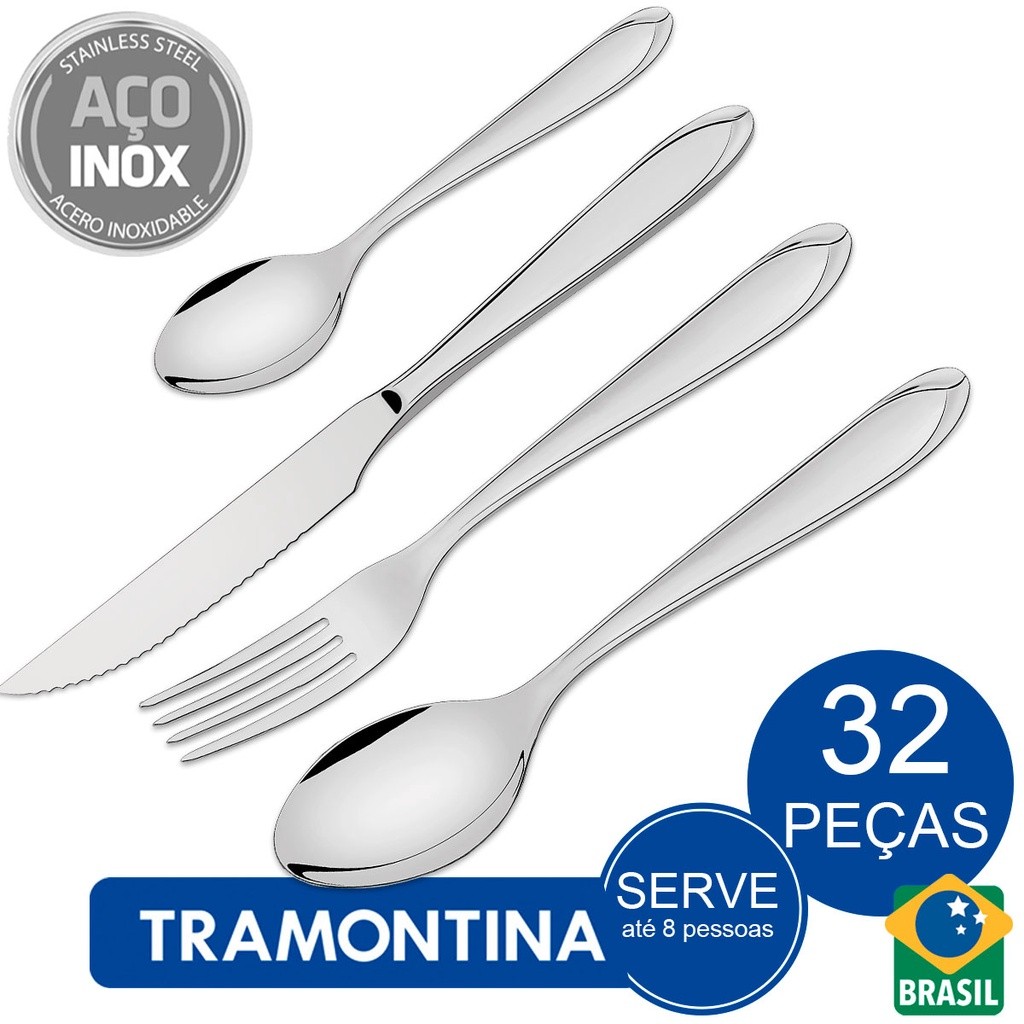 Faqueiro Tramontina Laguna em Aço Inox com Facas para Churrasco Alto Brilho - 32 Peças em Oferta na Shopee