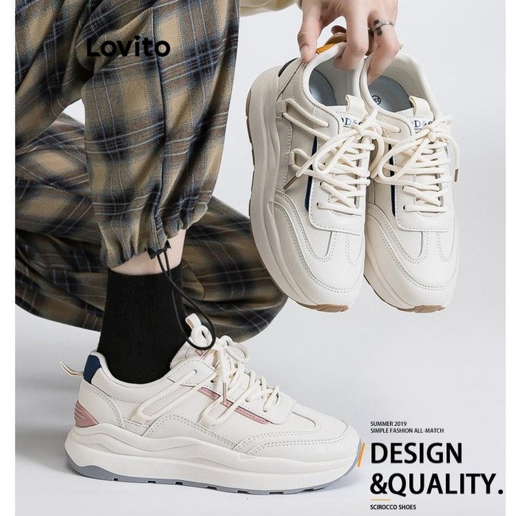 (Trendy) Lovito Casual simples moda versátil sola grossa aumento de altura tênis para mulheres  LFA60425 - Women Shoes