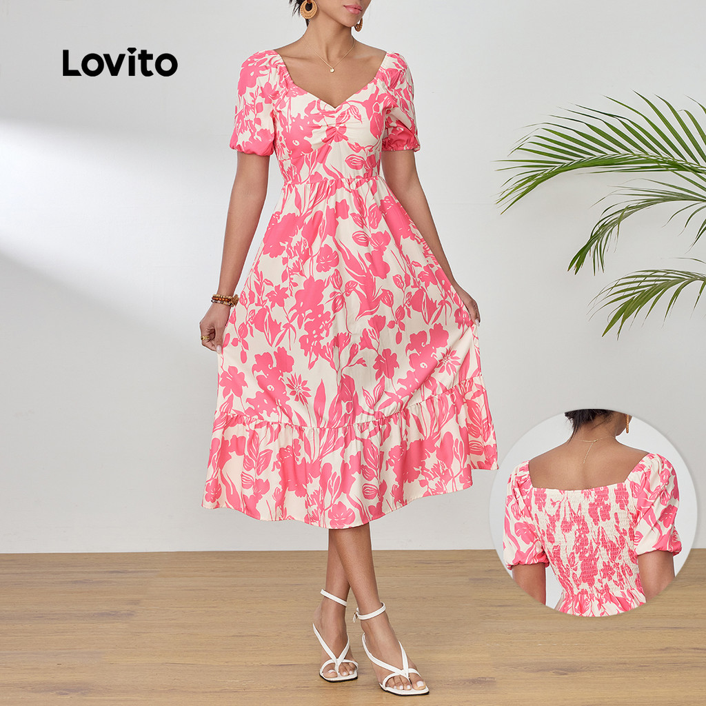 Lovito Vestido Boho Floral com babados e bainha para mulheres LBL22692 - Women Clothes