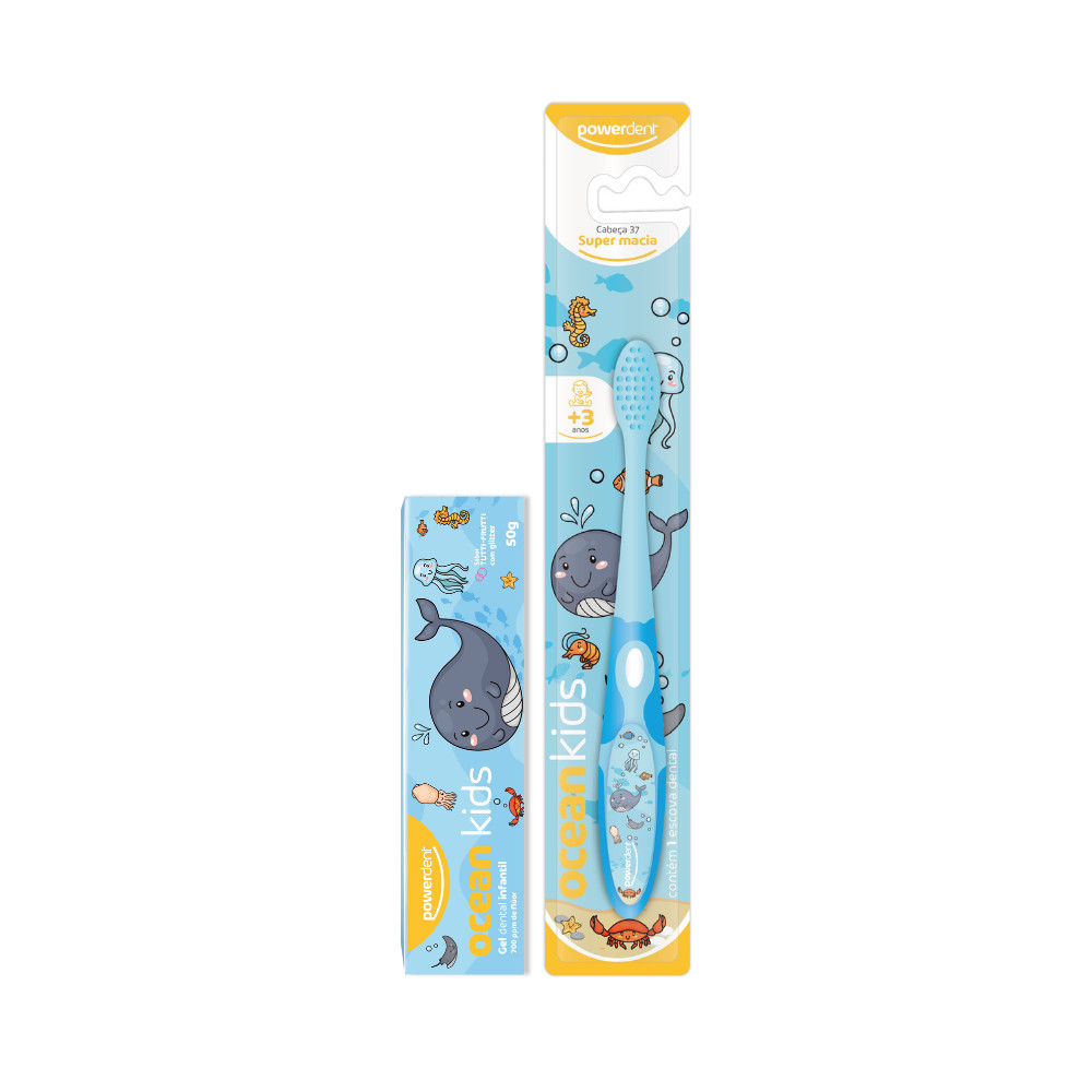 KIT ESCOVA DE DENTES INFANTIL + GEL DENTAL OCEAN KIDS