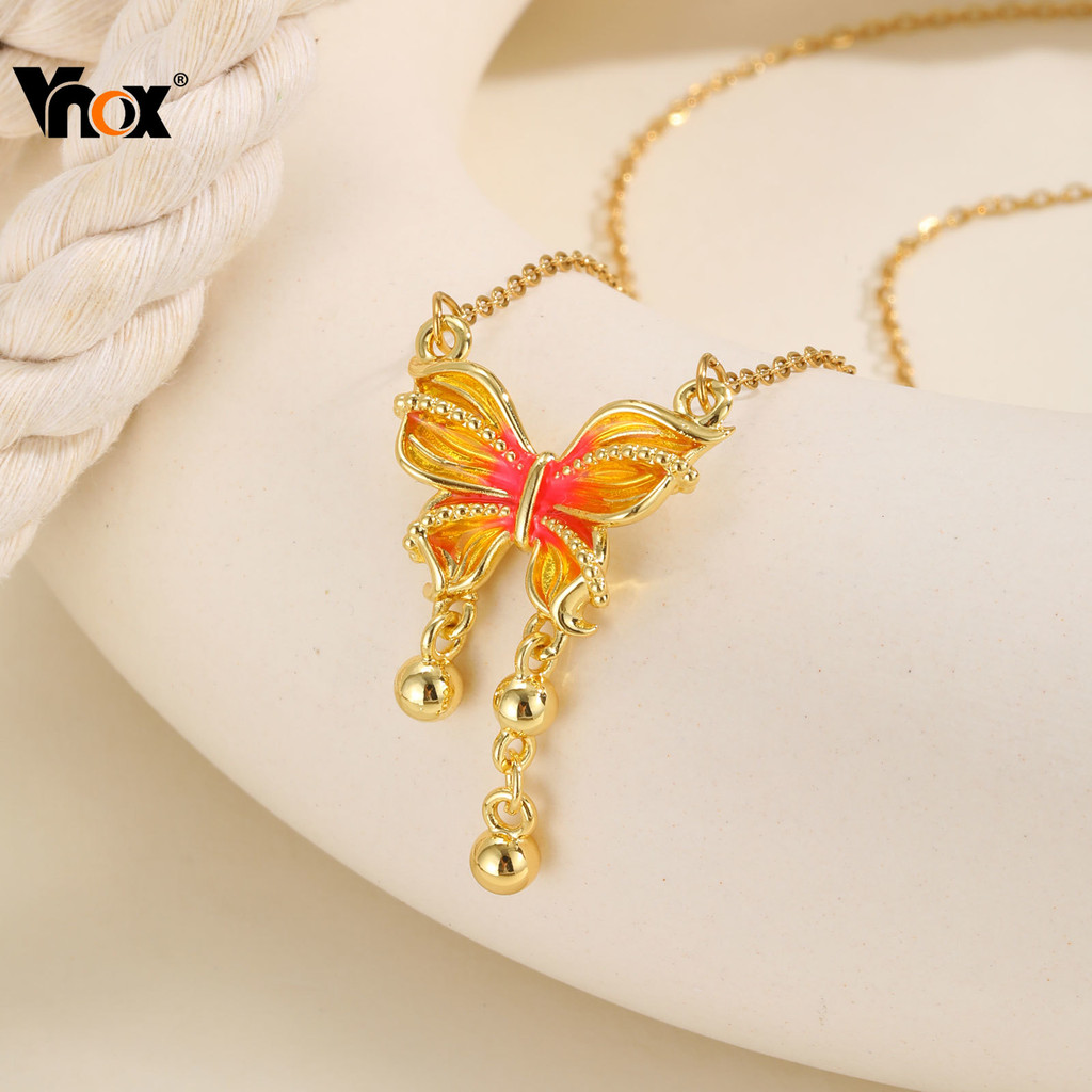 Colar De Bolas De Borboleta Com Laço Vnox Para Mulheres , Hipoalergênico Banhado A Ouro E Não Manchado , Presente De Joi