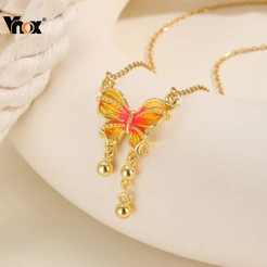 Colar De Bolas De Borboleta Com Laço Vnox Para Mulheres , Hipoalergênico Banhado A Ouro E Não Manchado , Presente De Joi