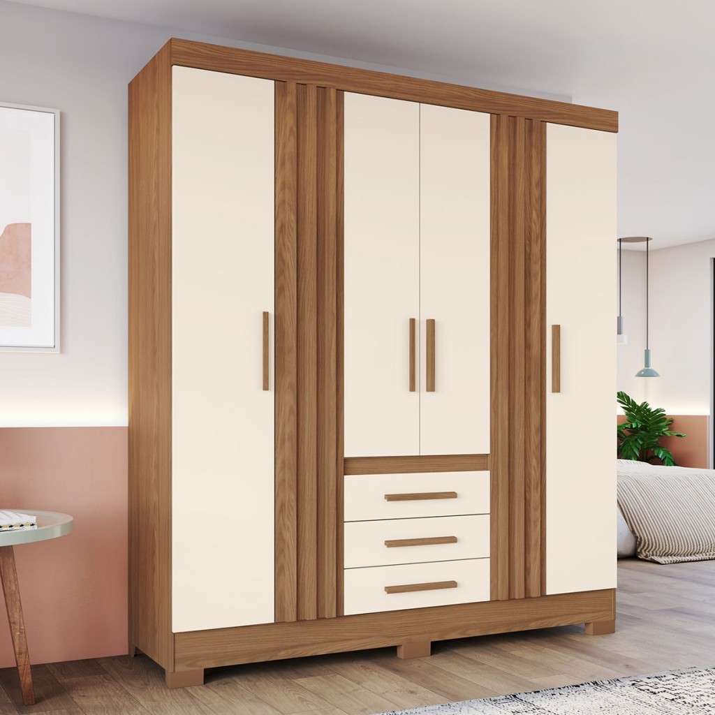 Guarda-Roupa Casal B375 4 Portas 3 Gavetas Ripado - Briz